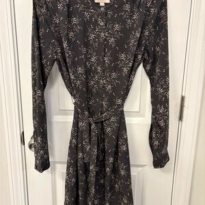 LOFT Black and Gray Dolman Sleeve Wrap Dress